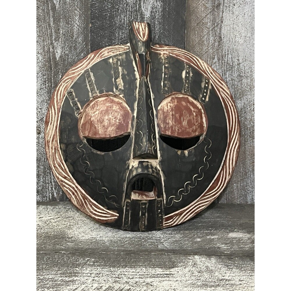 Vintage Handcrafted Hand Carved Wooden Tribal Mask Made In Ghana